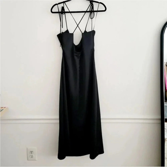Jason Wu Black Satin Ruched Tie Strap Midi Dress Size medium NWT MSRP $310 - Picture 3 of 8